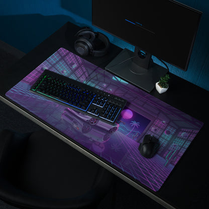 Honda S2000 AP1 Inspired Silver Purple Vaporwave Gaming Mouse Pad, Neon Retro Futuristic JDM Garage Desk Mat with Synthwave Sports Car Art