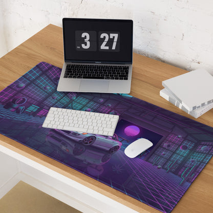 Honda S2000 AP1 Inspired Silver Purple Vaporwave Gaming Mouse Pad, Neon Retro Futuristic JDM Garage Desk Mat with Synthwave Sports Car Art