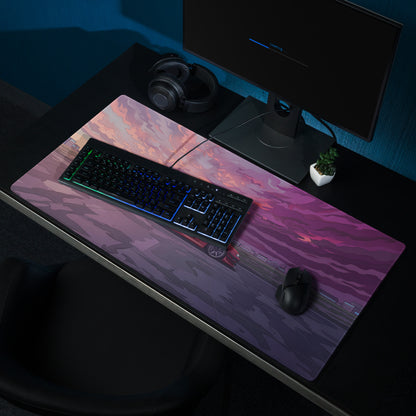 Nissan Silvia S14 Inspired Red Purple Vaporwave Gaming Mouse Pad, Retro Futuristic JDM Sunset Desk Mat with Moody Drift Car Artwork