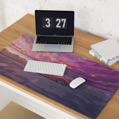 Nissan Silvia S14 Inspired Red Purple Vaporwave Gaming Mouse Pad, Retro Futuristic JDM Sunset Desk Mat with Moody Drift Car Artwork