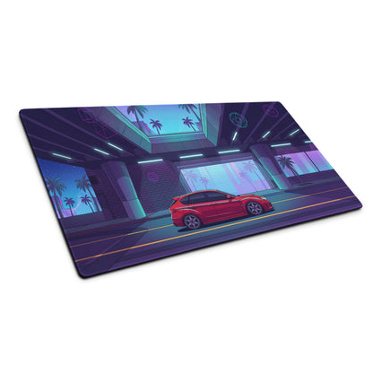 Subaru Impreza WRX STI Inspired Red Purple Vaporwave Gaming Mouse Pad, Neon Retro Futuristic JDM Desk Mat with Synthwave Palm Tree Rally Car Art