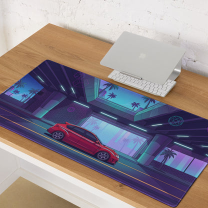 Subaru Impreza WRX STI Inspired Red Purple Vaporwave Gaming Mouse Pad, Neon Retro Futuristic JDM Desk Mat with Synthwave Palm Tree Rally Car Art