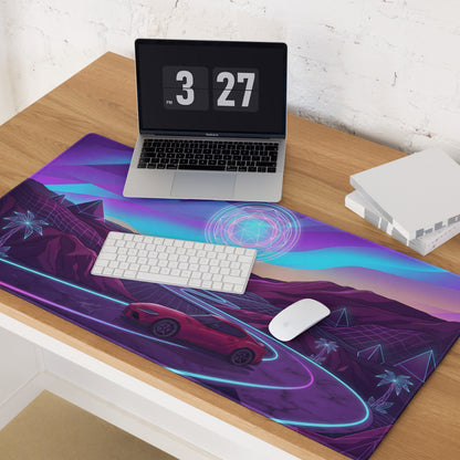 Toyota GR Supra A90 Inspired Red Purple Vaporwave Gaming Mouse Pad, Neon Futuristic JDM Desk Mat with Synthwave Mountain Road Sports Car Art
