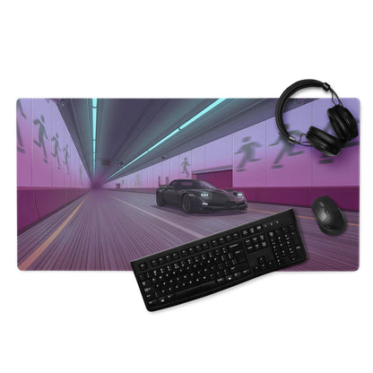 Chevrolet Corvette C5 Z06 Inspired Black Vaporwave Gaming Mouse Pad – Neon Purple Futuristic Tunnel Desk Mat with Cyberpunk Motion Art