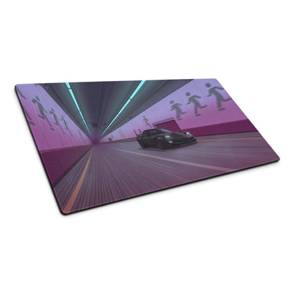Chevrolet Corvette C5 Z06 Inspired Black Vaporwave Gaming Mouse Pad – Neon Purple Futuristic Tunnel Desk Mat with Cyberpunk Motion Art