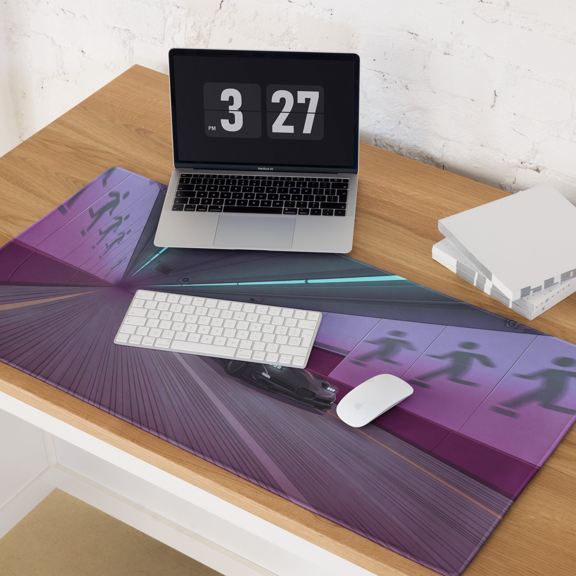 Chevrolet Corvette C5 Z06 Inspired Black Vaporwave Gaming Mouse Pad – Neon Purple Futuristic Tunnel Desk Mat with Cyberpunk Motion Art