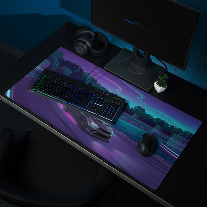 Ford Mustang GTD Inspired Black Vaporwave Gaming Mouse Pad – Neon Purple Drift Track Desk Mat with Cyan Night Racing and Retro Futuristic Art