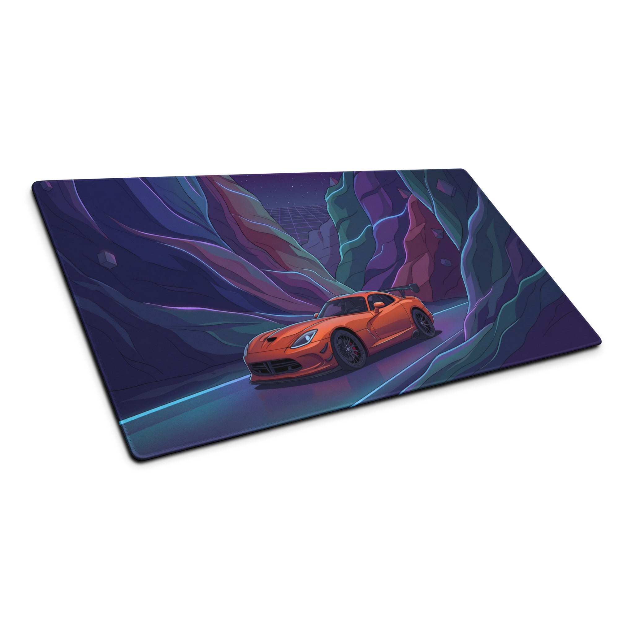 Dodge Viper SRT ACR Inspired Orange Vaporwave Gaming Mouse Pad – Neon Purple Canyon Road Desk Mat with Retro Grid Sky and Futuristic Night Art