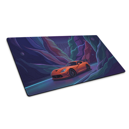 Dodge Viper SRT ACR Inspired Orange Vaporwave Gaming Mouse Pad – Neon Purple Canyon Road Desk Mat with Retro Grid Sky and Futuristic Night Art