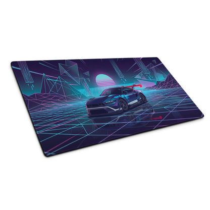 Ford Mustang GTD Inspired Blue Vaporwave Gaming Mouse Pad – Neon Cyan Pink Cyber Grid Desk Mat with Retro Futuristic Geometric Landscape Art