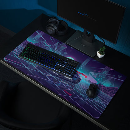 Ford Mustang GTD Inspired Blue Vaporwave Gaming Mouse Pad – Neon Cyan Pink Cyber Grid Desk Mat with Retro Futuristic Geometric Landscape Art