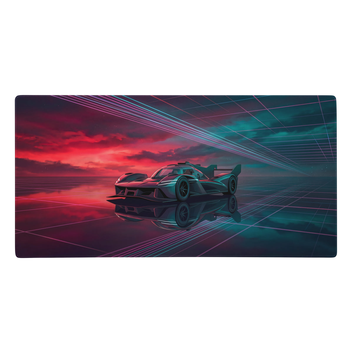 Genesis gmr-001 teal red vaporwave gaming mouse pad with nissan gt-r graphic neon grid and sunset sky design