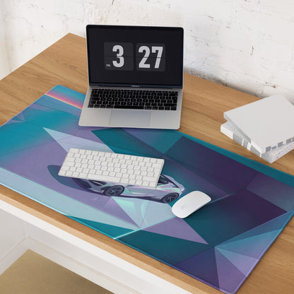 McLaren 720S Spider Inspired White Teal Vaporwave Gaming Mouse Pad – Retro Futuristic Geometric Sunset Desk Mat with Sleek Synthwave Art