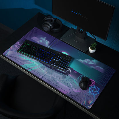 Porsche 911 GT2 RS Inspired White Vaporwave Gaming Mouse Pad – Neon Cyan Pink Geometric Desk Mat with Palm Sunset and Retro Futuristic Synthwave Art