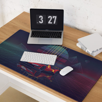 Ferrari 499P Inspired Red Yellow Vaporwave Gaming Mouse Pad – Neon Retro Futuristic Grid Desk Mat with Geometric Shapes and Synthwave Racing Art