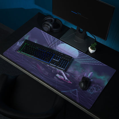 Formula 1 Race Car Inspired Red Silver Vaporwave Gaming Mouse Pad – Neon Purple Crystal Grid Desk Mat with Futuristic Geometric Synthwave Art