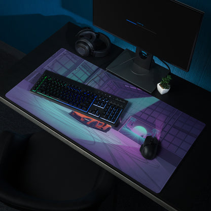 McLaren Senna Inspired Orange Vaporwave Gaming Mouse Pad – Neon Cyan Purple Hangar Desk Mat with Retro Futuristic Sunset and Synthwave Racing Art