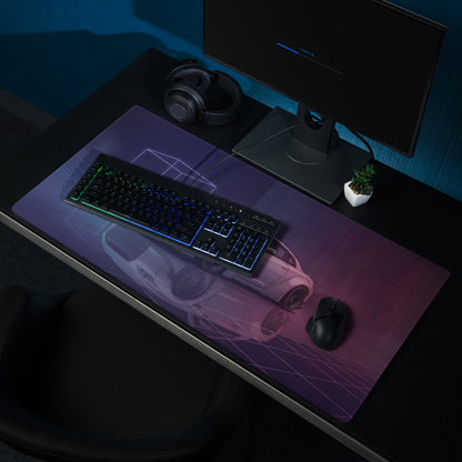 Nissan GT-R R35 Inspired Silver Purple Vaporwave Gaming Mouse Pad – Neon Widebody JDM Desk Mat with Retro Futuristic Grid and Reflection Art