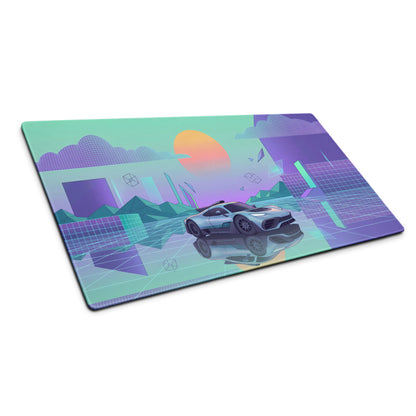 Mercedes-AMG ONE Inspired Silver Mint Vaporwave Gaming Mouse Pad – Pastel Futuristic City Desk Mat with Neon Grid, Sunset and Geometric Art