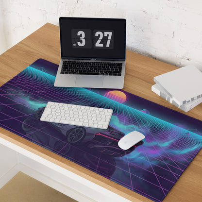 Lamborghini Essenza SCV12 Inspired Black Purple Vaporwave Gaming Mouse Pad – Neon Synthwave Grid Desk Mat with Retro Sunset and Track Hypercar Art