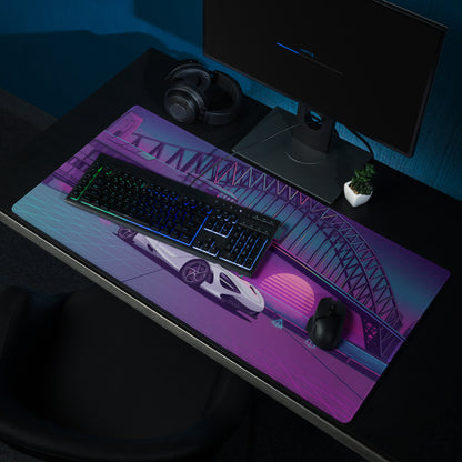 McLaren 720S Inspired White Purple Vaporwave Gaming Mouse Pad – Neon Sydney Harbour Bridge Desk Mat with Retro Futuristic Synthwave City Art