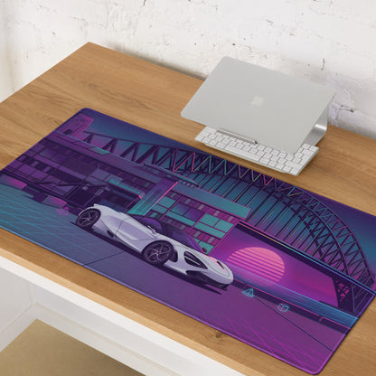 McLaren 720S Inspired White Purple Vaporwave Gaming Mouse Pad – Neon Sydney Harbour Bridge Desk Mat with Retro Futuristic Synthwave City Art