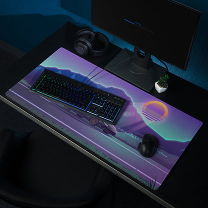 Lamborghini Huracán Performante Inspired Black Purple Vaporwave Gaming Mouse Pad – Neon Mountain Sunset Desk Mat with Retro Futuristic Synthwave Art