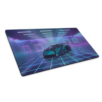 Lamborghini Essenza SCV12 Inspired Teal Black Vaporwave Gaming Mouse Pad – Neon Futuristic Garage Desk Mat with Cyberpunk Grid and Synthwave Art