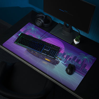 McLaren Senna Inspired Black Orange Vaporwave Gaming Mouse Pad – Neon Retro Futuristic City Desk Mat with Synthwave Sunset and Cyberpunk Grid Art