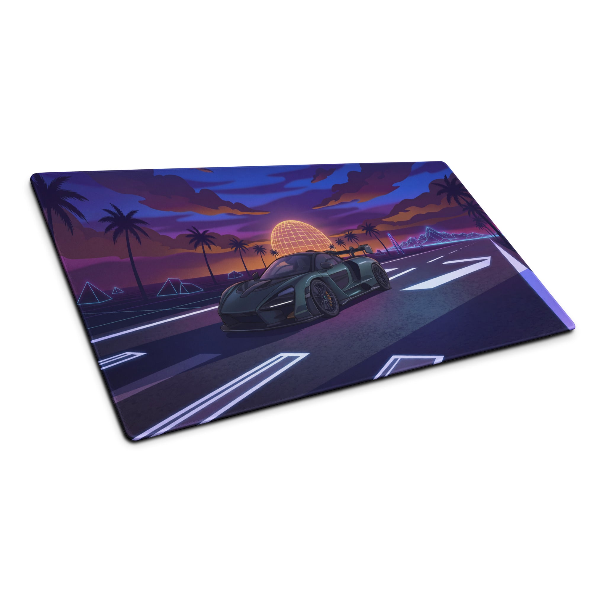 McLaren Senna Inspired Black Purple Vaporwave Gaming Mouse Pad – Neon Palm Highway Desk Mat with Retro Futuristic Synthwave Sunset Art