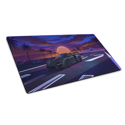 McLaren Senna Inspired Black Purple Vaporwave Gaming Mouse Pad – Neon Palm Highway Desk Mat with Retro Futuristic Synthwave Sunset Art