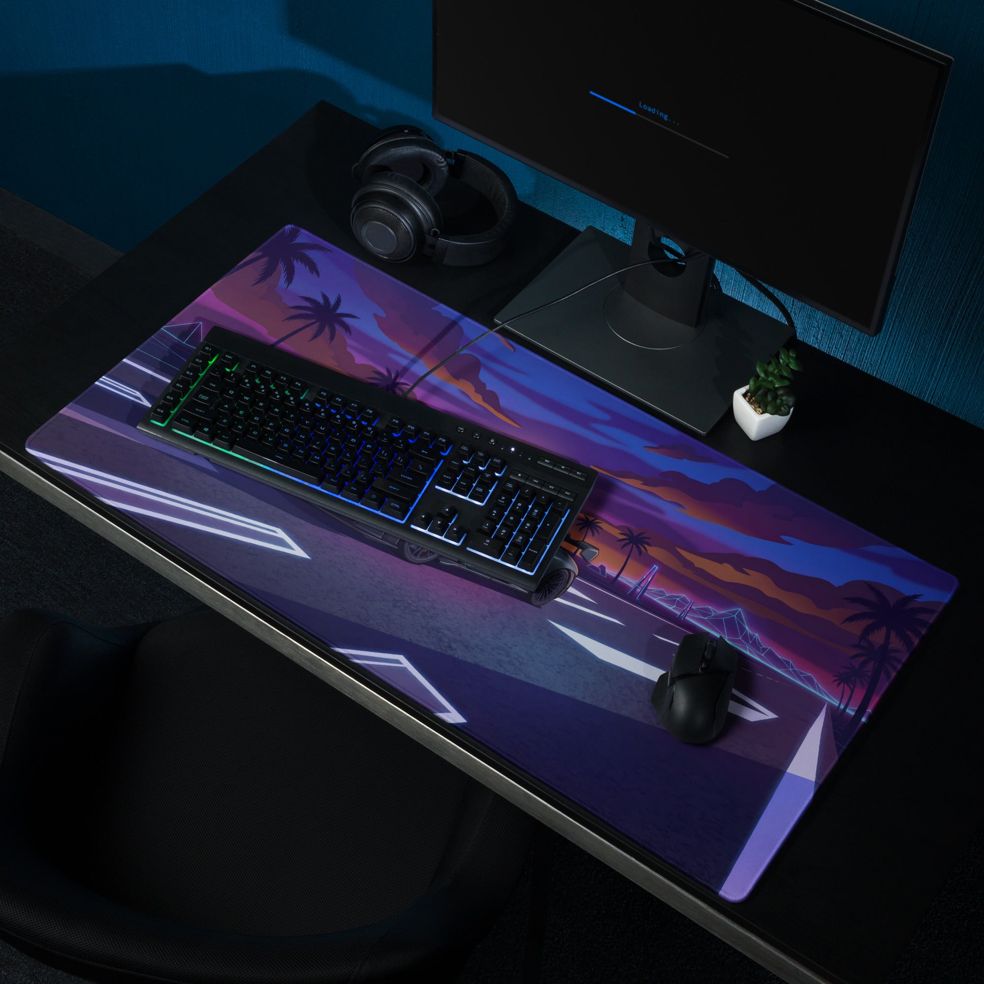 McLaren Senna Inspired Black Purple Vaporwave Gaming Mouse Pad – Neon Palm Highway Desk Mat with Retro Futuristic Synthwave Sunset Art