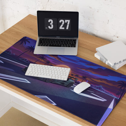 McLaren Senna Inspired Black Purple Vaporwave Gaming Mouse Pad – Neon Palm Highway Desk Mat with Retro Futuristic Synthwave Sunset Art