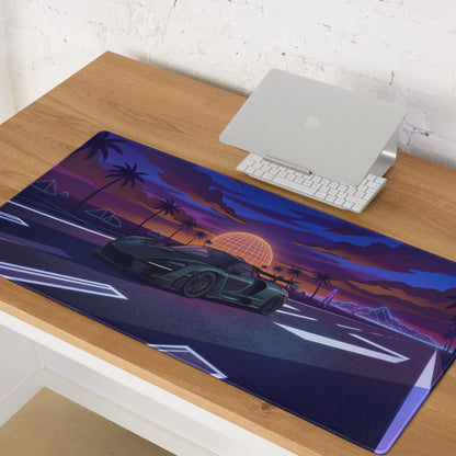 McLaren Senna Inspired Black Purple Vaporwave Gaming Mouse Pad – Neon Palm Highway Desk Mat with Retro Futuristic Synthwave Sunset Art