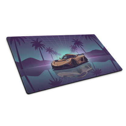 Koenigsegg Jesko Inspired Gold Purple Vaporwave Gaming Mouse Pad – Neon Palm Tree Supercar Desk Mat with Retro Futuristic Synthwave Art