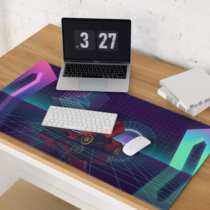 McLaren 765LT Spider Inspired Red Cyan Vaporwave Gaming Mouse Pad – Neon Grid Supercar Desk Mat with Retro Futuristic Synthwave Arcade Art