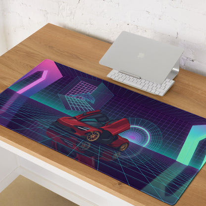 McLaren 765LT Spider Inspired Red Cyan Vaporwave Gaming Mouse Pad – Neon Grid Supercar Desk Mat with Retro Futuristic Synthwave Arcade Art