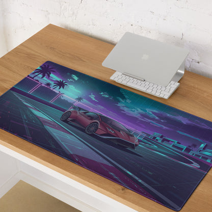 Lamborghini Huracán STO Inspired Red Purple Vaporwave Gaming Mouse Pad – Neon Futuristic Racetrack Desk Mat with Synthwave Palm Trees and Cyberpunk Art