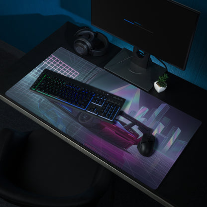 McLaren Senna GTR Inspired Blue Purple Vaporwave Gaming Mouse Pad – Neon Futuristic City Desk Mat with Cyberpunk Grid, Synthwave Art and Racing Style
