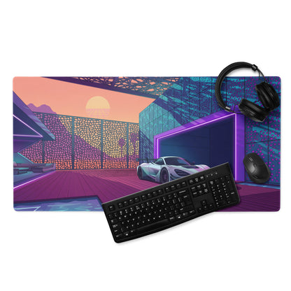 McLaren 720S GT3 Inspired White Purple Vaporwave Gaming Mouse Pad – Neon Sunset Supercar Garage Desk Mat with Retro Futuristic Motorsport Anime Art