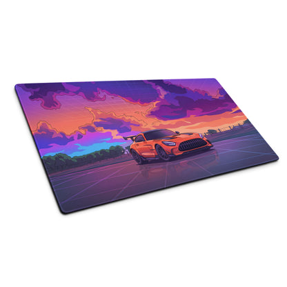 Mercedes-AMG GT3 Inspired Orange Purple Vaporwave Gaming Mouse Pad – Neon Sunset Racing Desk Mat with Retro Futuristic Synthwave Motorsport Art