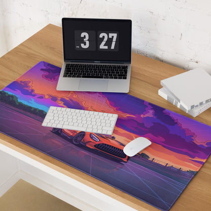 Mercedes-AMG GT3 Inspired Orange Purple Vaporwave Gaming Mouse Pad – Neon Sunset Racing Desk Mat with Retro Futuristic Synthwave Motorsport Art
