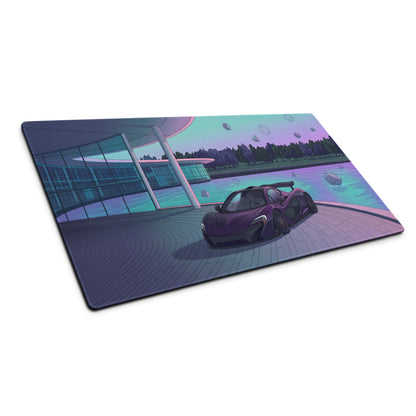 McLaren P1 Inspired Purple Cyan Vaporwave Gaming Mouse Pad – Futuristic Poolside Hypercar Desk Mat with Pastel Neon Geometric Synthwave Art