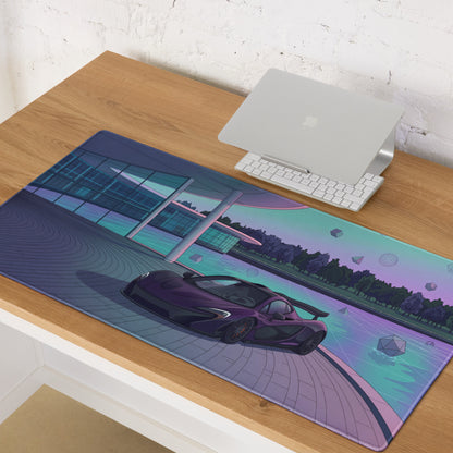 McLaren P1 Inspired Purple Cyan Vaporwave Gaming Mouse Pad – Futuristic Poolside Hypercar Desk Mat with Pastel Neon Geometric Synthwave Art