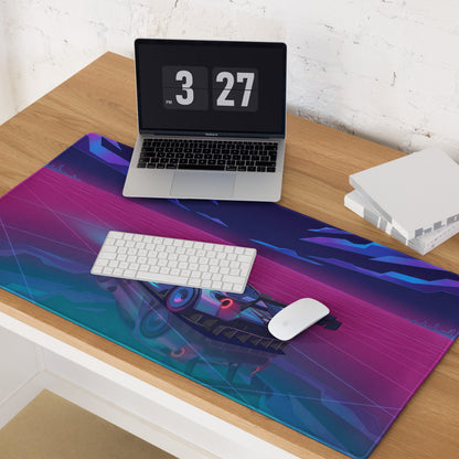 Ford GT Mk IV Inspired Silver Blue Vaporwave Gaming Mouse Pad – Neon Pink Grid Hypercar Desk Mat with Retro Futuristic Synthwave Racing Art