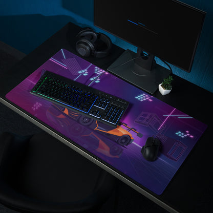 McLaren 720S GT3 Inspired Black Orange Vaporwave Gaming Mouse Pad – Neon Purple Motorsport Desk Mat with Retro Futuristic Synthwave Racing Art