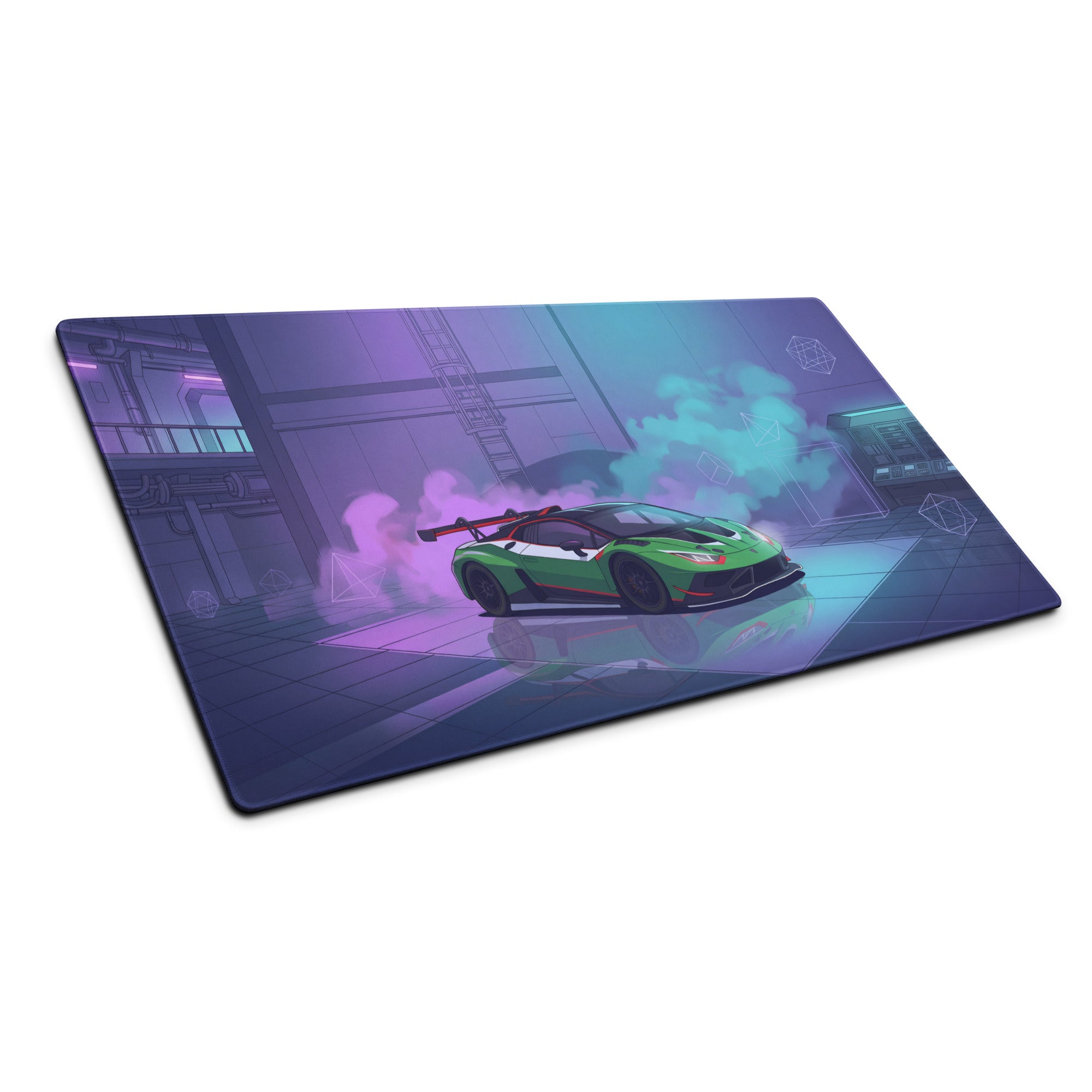 Lamborghini Huracán STO Inspired Green Vaporwave Gaming Mouse Pad – Neon Cyberpunk Garage Desk Mat with Futuristic Anime Motorsport Art