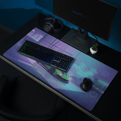 Lamborghini Huracán STO Inspired Green Vaporwave Gaming Mouse Pad – Neon Cyberpunk Garage Desk Mat with Futuristic Anime Motorsport Art