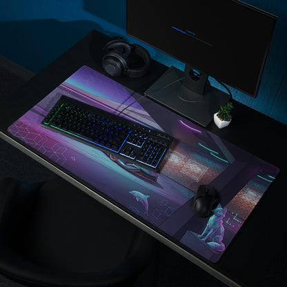 Lamborghini Sián Roadster Inspired Blue Purple Vaporwave Gaming Mouse Pad – Neon Futuristic Supercar Showroom Desk Mat with Synthwave Digital Artwork