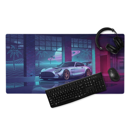 Mercedes-AMG GT Black Series Inspired Silver Pink Vaporwave Gaming Mouse Pad – Neon Retro Futuristic Garage Desk Mat with Synthwave Supercar Artwork